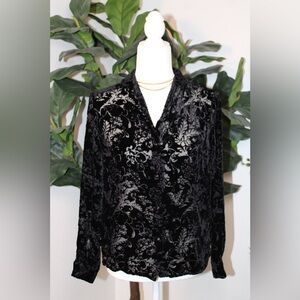 Lauren Ralph Lauren Black Velvet & Silk Floral Blouse - Size M